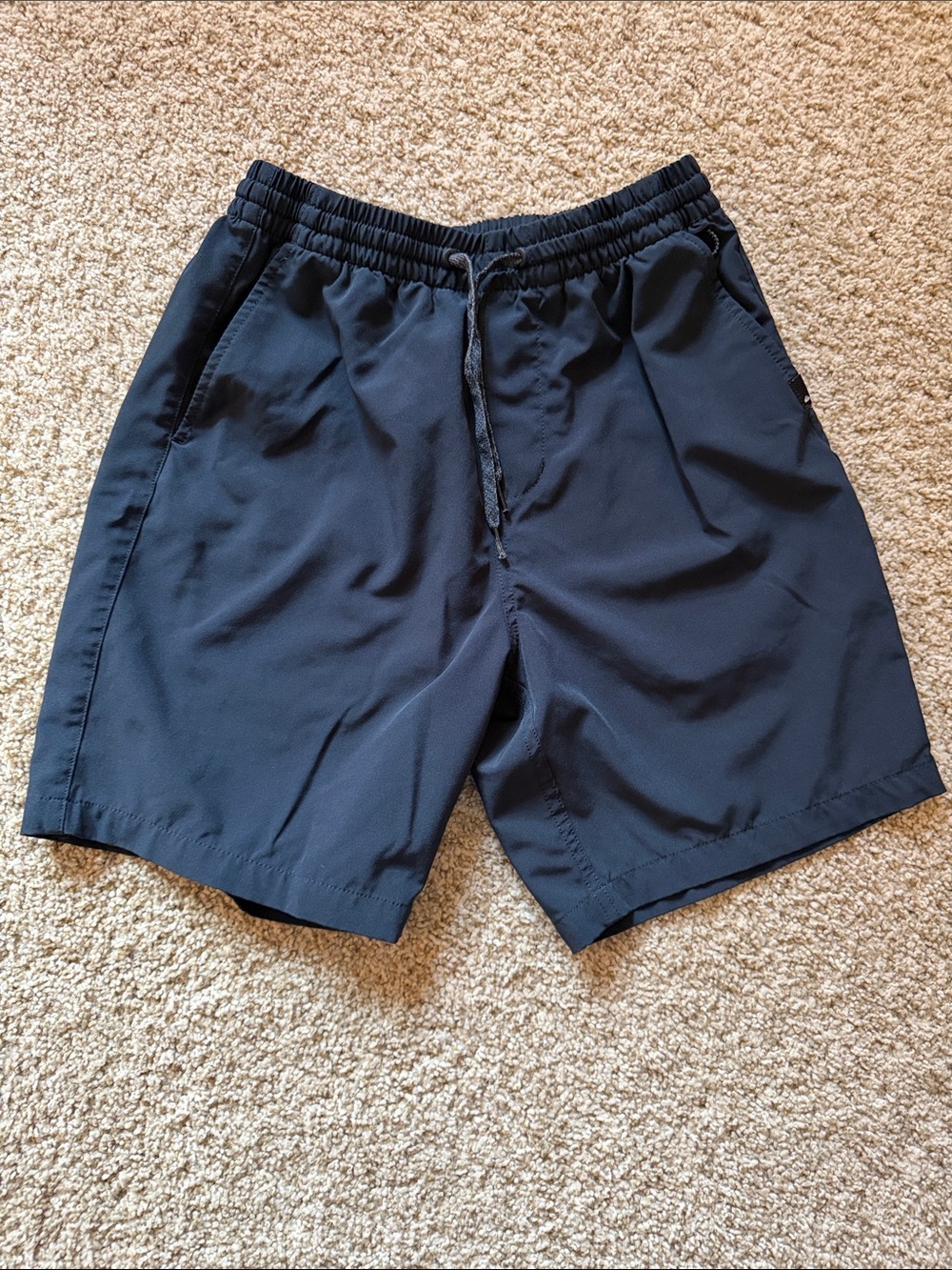 Men's Black Quicksilver Amphibian Swim Trunks with Elastic Drawstring Waist